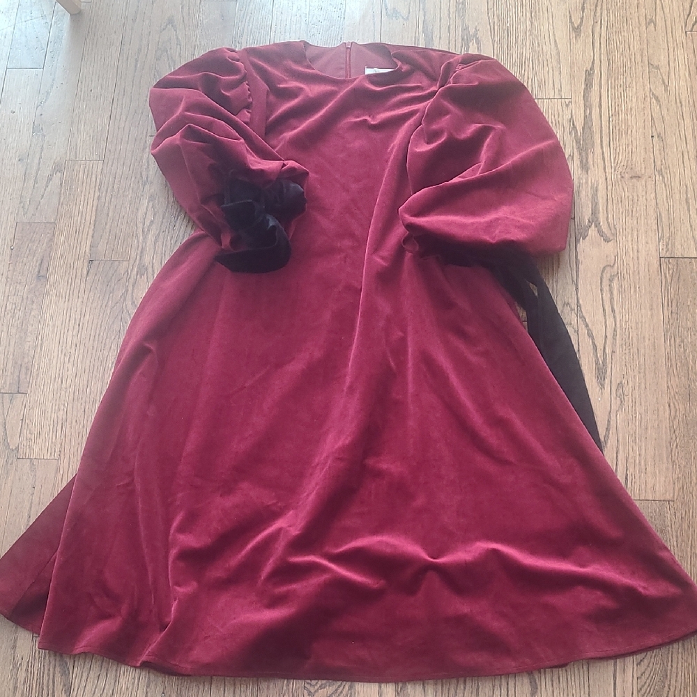 Elegant Red Velvet Dress with Black Accents